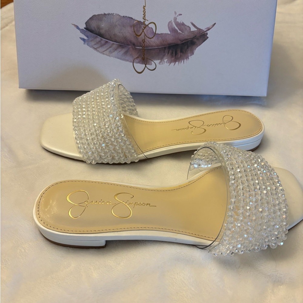 Jessica Simpson White Crystal Embellished Sandals